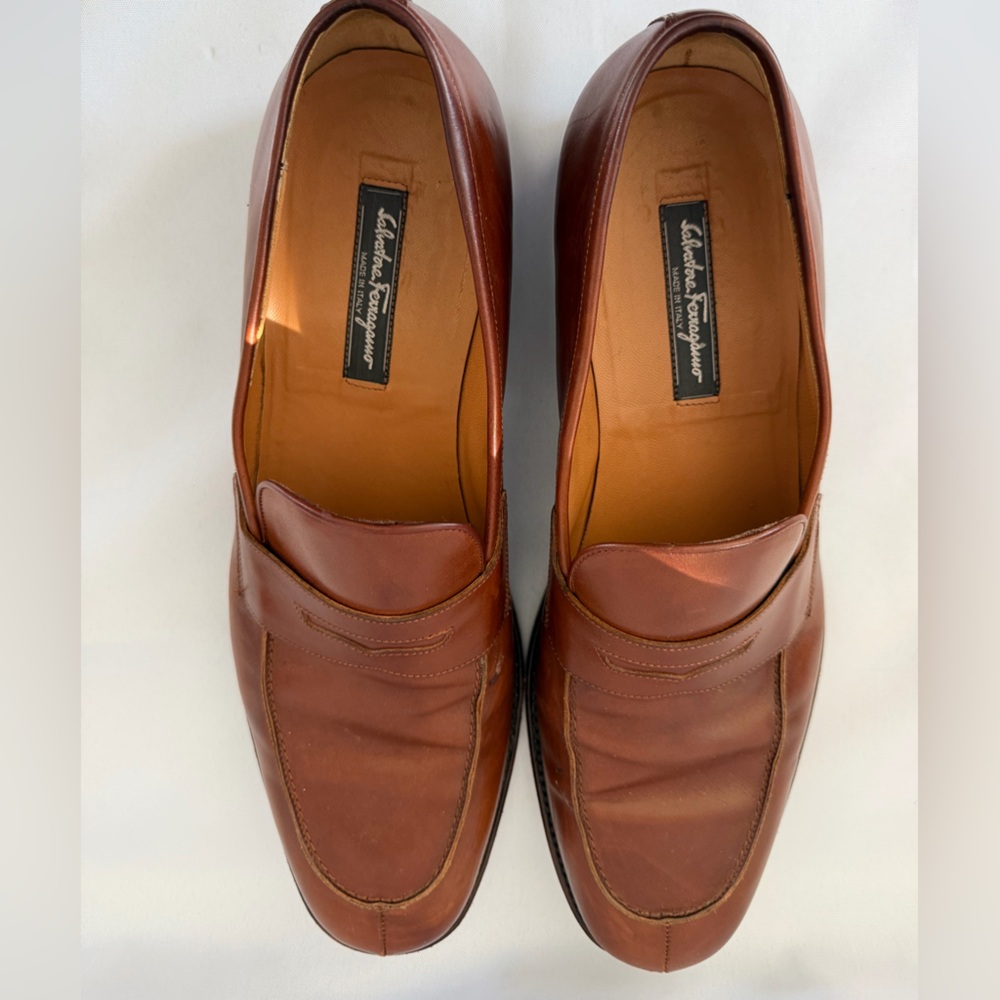 Salvatore Ferragamo Cognac Leather Penny Loafers